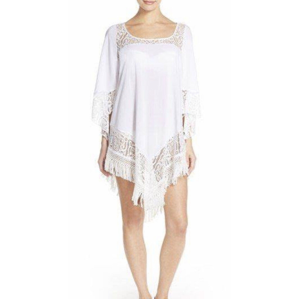 Becca Coverup Tunic with Crochet Trim White size Medium‎